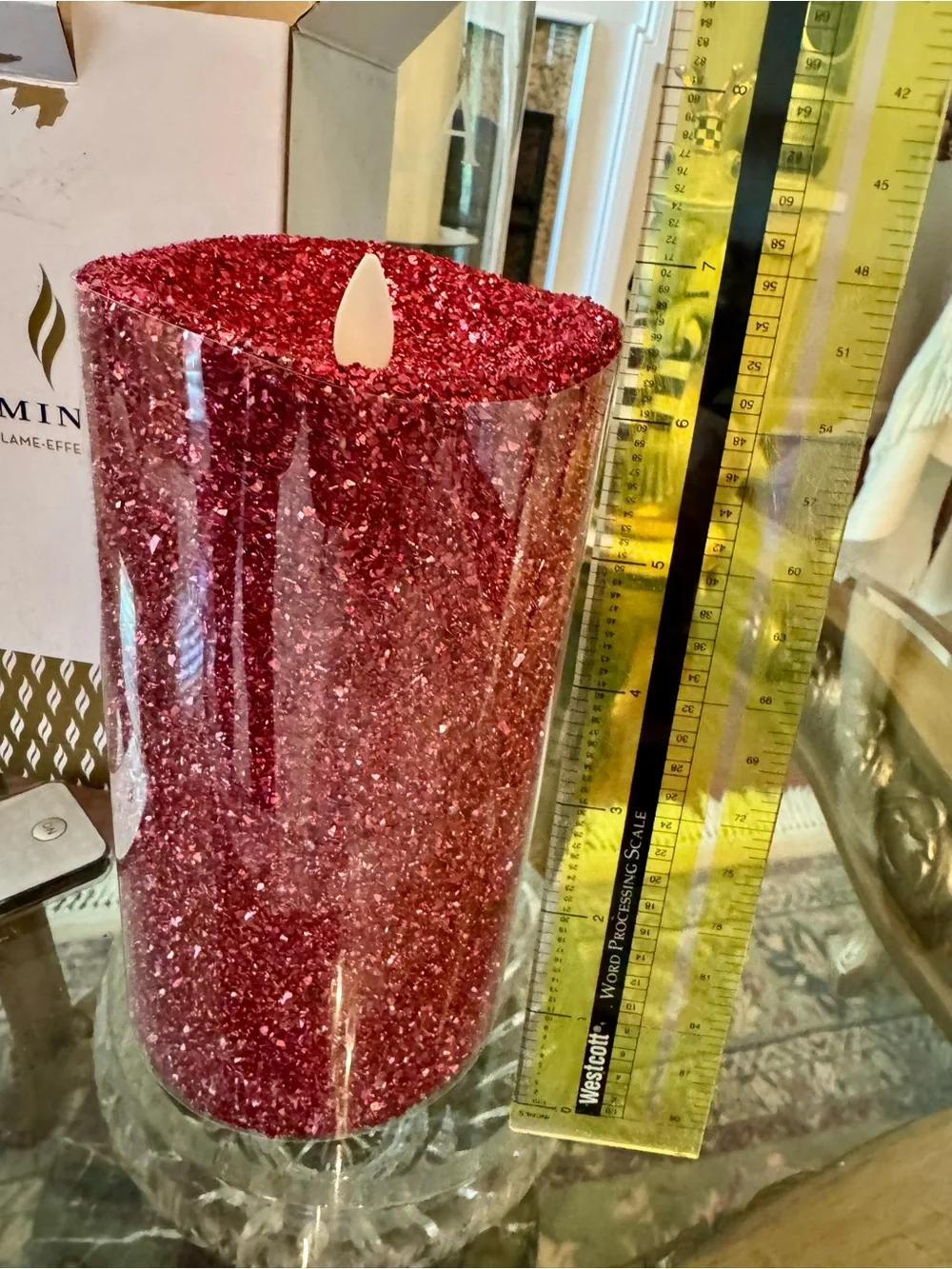 Luminara NEW Red Glitter Real Flame-Effect Candle